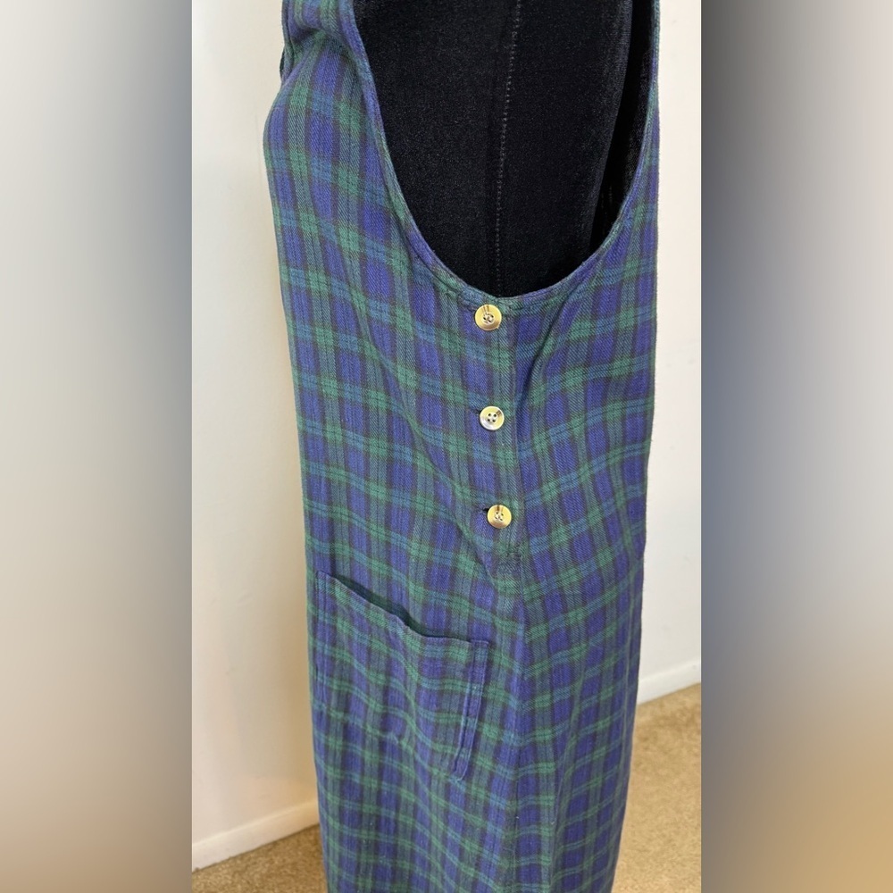 Vintage Bryn Connelly Blue Green Tartan plaid preppy cotton jumper dress small - Picture 7 of 8